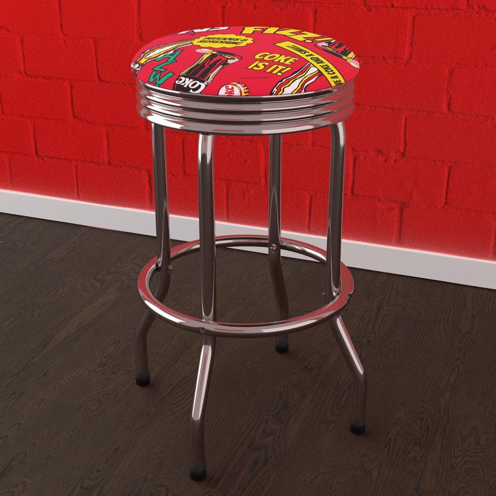 Coca-Cola Pop Art 29 in. Red Backless Metal Bar Stool with Vinyl Seat