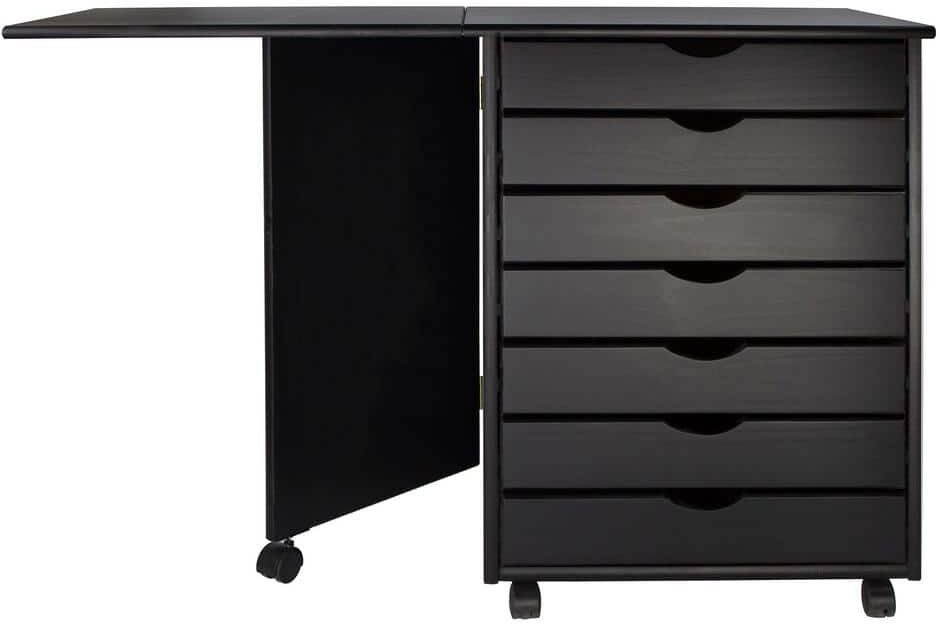 Adeptus 7-Drawer Black Gate Leg Roll Cart Desk