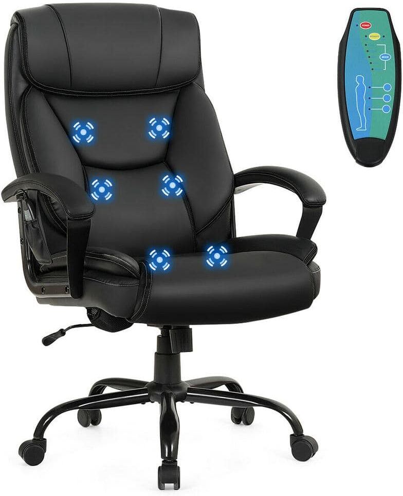 Costway 500 lb. Black Executive PU Leather Adjustable Height Computer Desk Chair Massage Office Chair