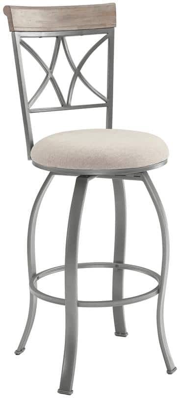 Linon Home Decor Masson 30 in. Seat Height Pewter High back Metal frame Swivel Barstool