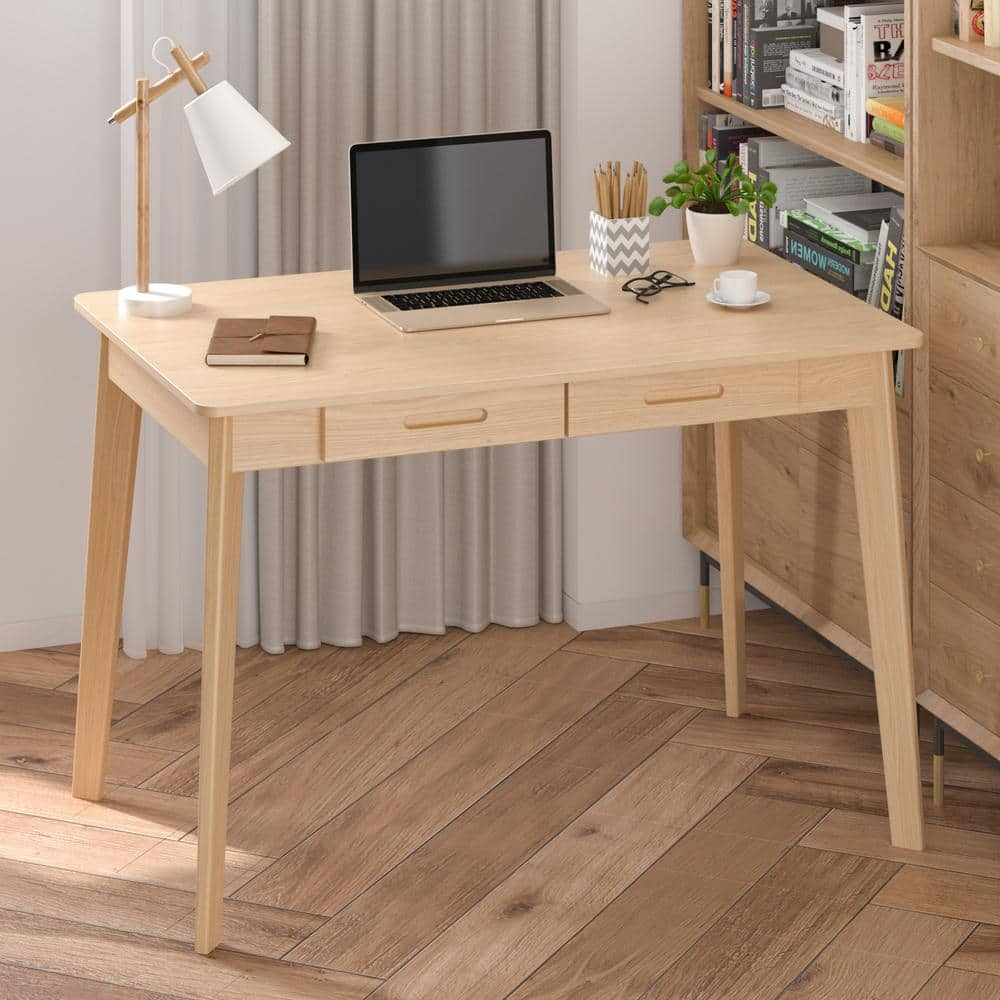 FUFU&GAGA 21.7 in. H Retangular burlywood Wood 2 Drawer Computer Desk