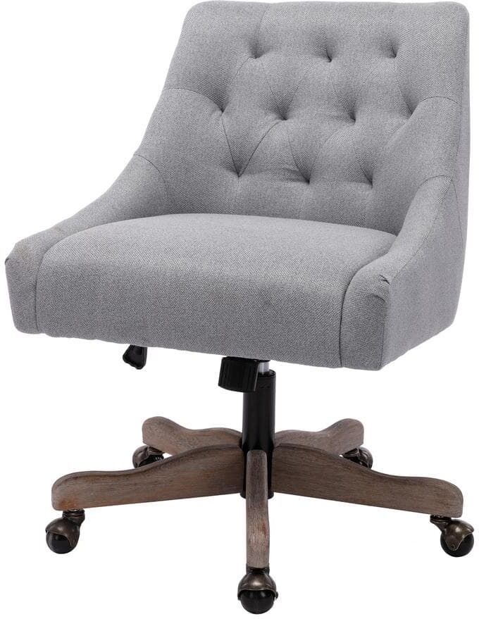 Spaco Grey Linen Fabric Tufted Modern Leisure Adjustable Office Chair with Solid Wood Feet