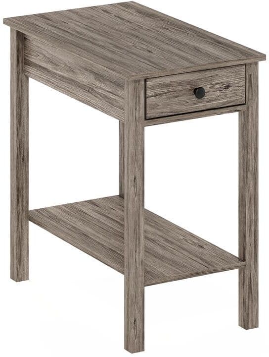 Furinno Montale 12.8 in. Rustic Oak Rectangle/Long Wood Side Table with Drawer