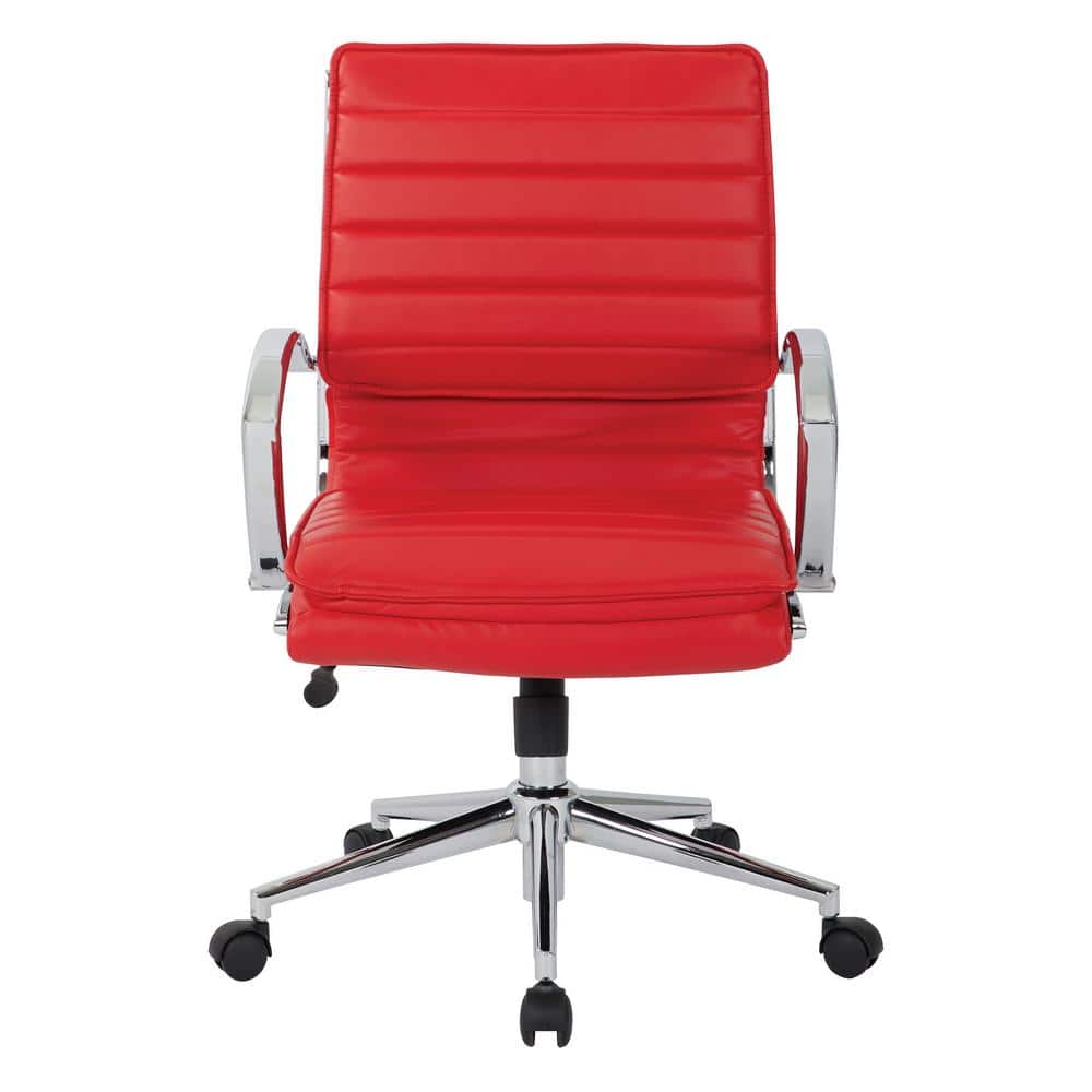 Office Star Products Mid Back Manager's Faux Leather Chair in Red with Chrome Base