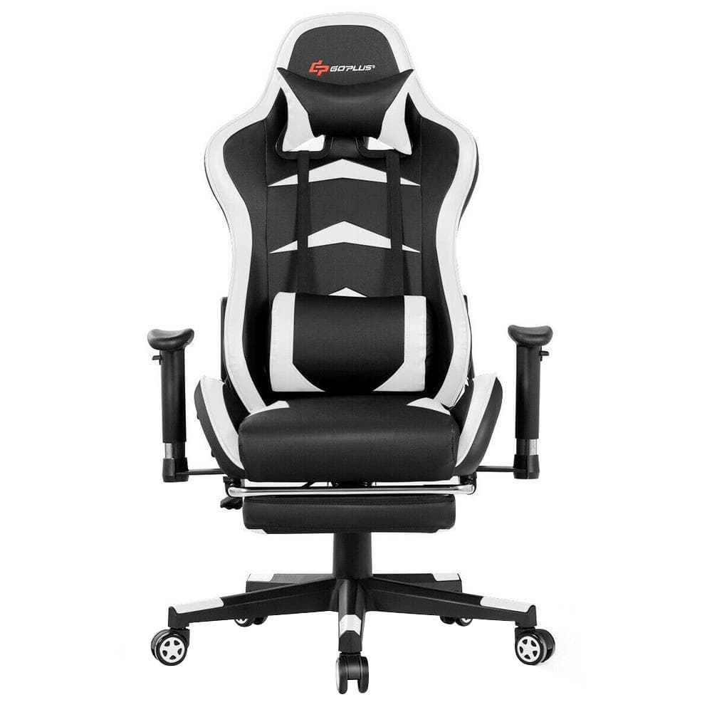 Boyel Living White and Black Computer Gaming Adjustable Lumbar Support Chair and Ergonomic Swivel Rolling Massage Chair with Headrest