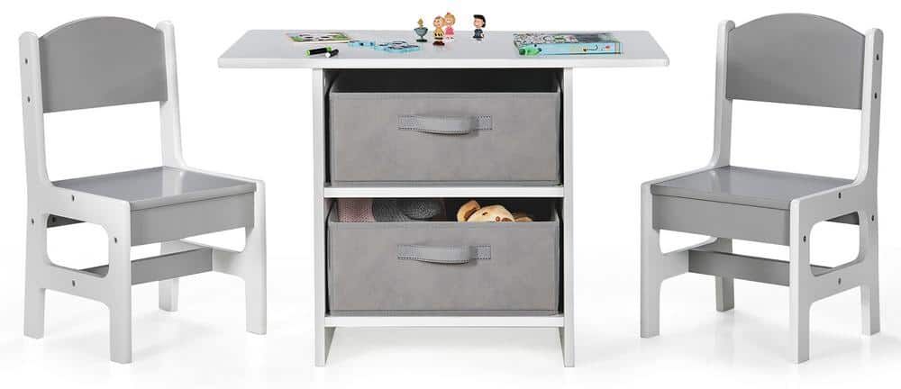 Costway 3-Pieces Rectangular Wood Top Grey Kids Bar Table Set