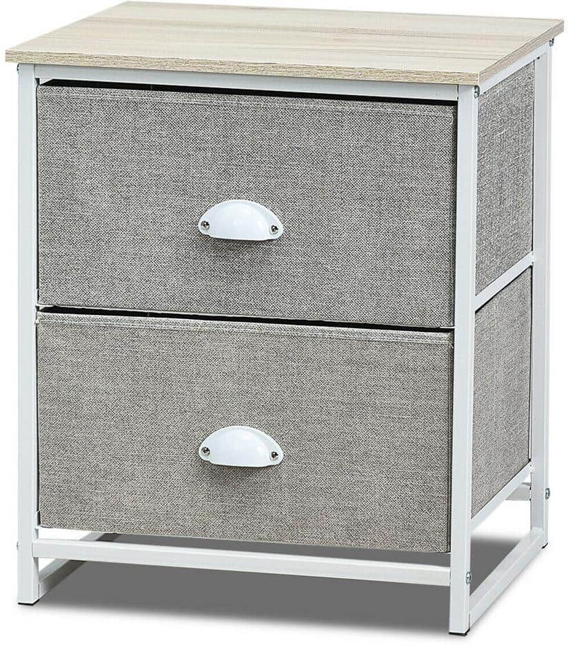 Gymax 20.5 in. H x 18 in. W x 12 in. D 2-DrawersWhite Nightstand Side Table Storage Unit Display Metal Frame Dorm Room