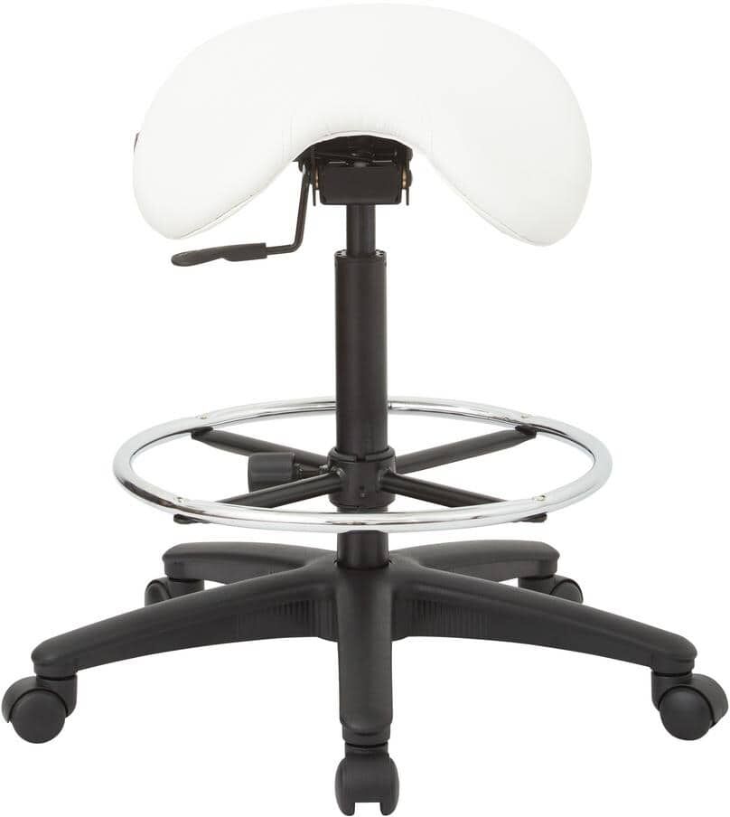 Office Star Products 35 in. Pneumatic Drafting Chair with White Vinyl Saddle Seat