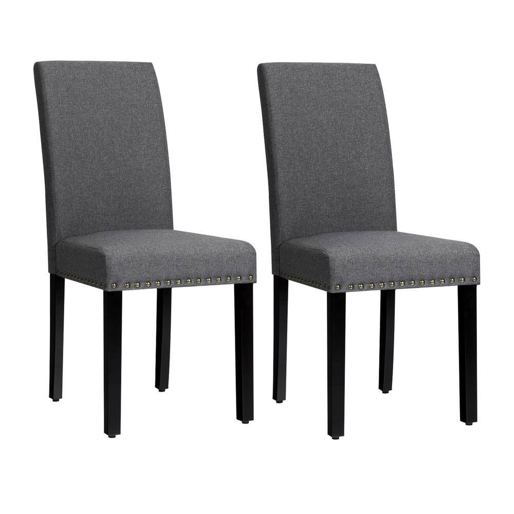HONEY JOY Dark Grey Upholstered Linen Fabric Dining Chairs with High Back and Padded Seat Side Chair (Set of 2)