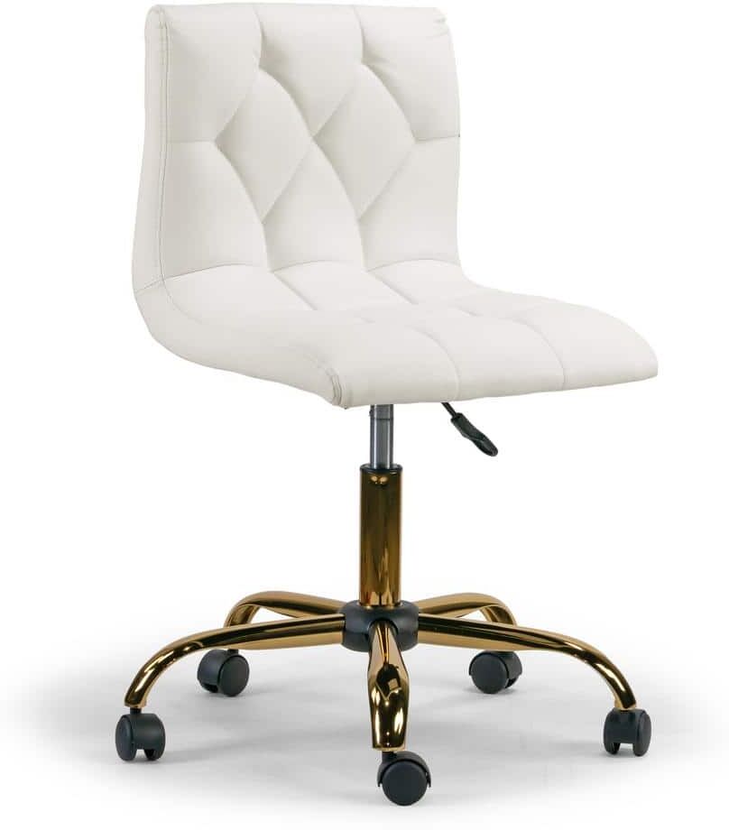 Glamour Home Aman Ivory Upholstered Adjustable Height 19.25 in. with Golden Frame Wheel Base Swivel Office Chair