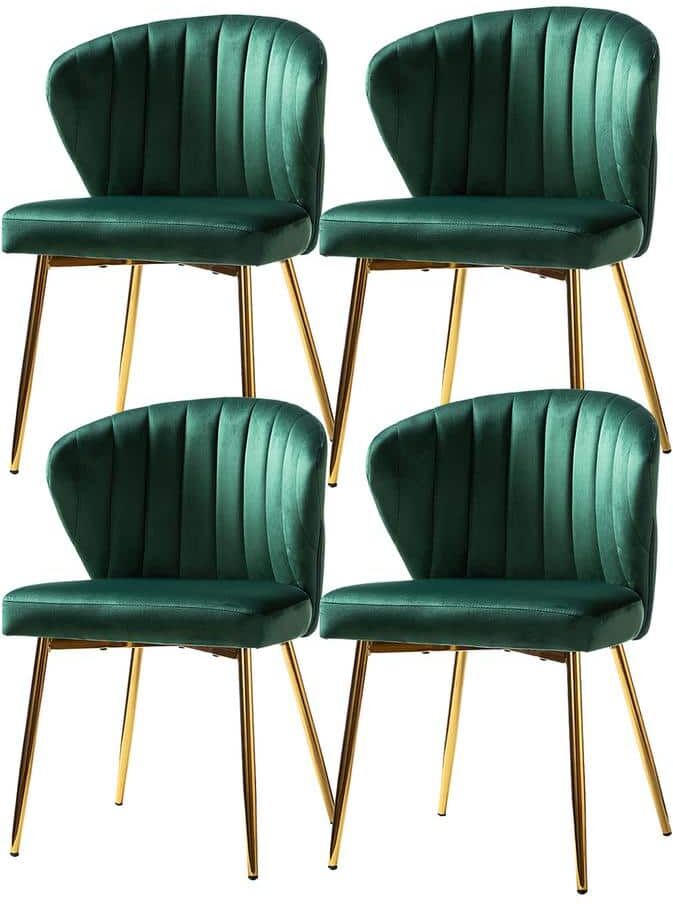 JAYDEN CREATION Olinto Modern Green Velvet Channel Tufted Side Chair with Metal Legs (Set of 4)