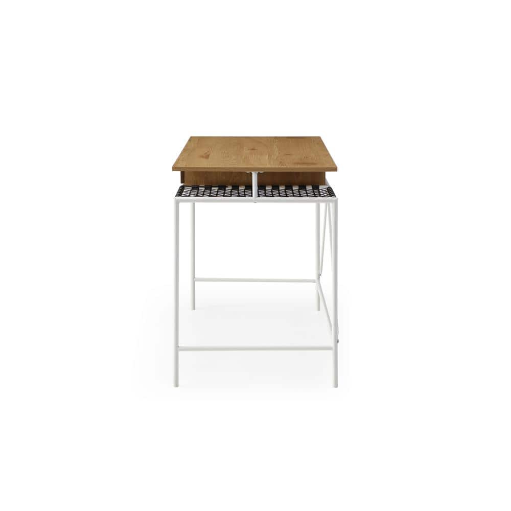 Loft Lyfe Brandi 26.7 in. Rectangular Natural/White Wooden 1-Drawer Writing Desk with Steel Legs