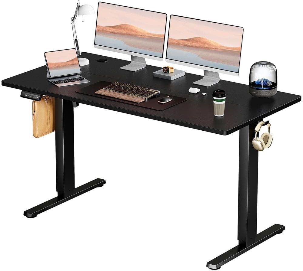 FIRNEWST 55 in. Rectangular Black Electric Standing Computer Desk Height Adjustable Sit or Stand Up