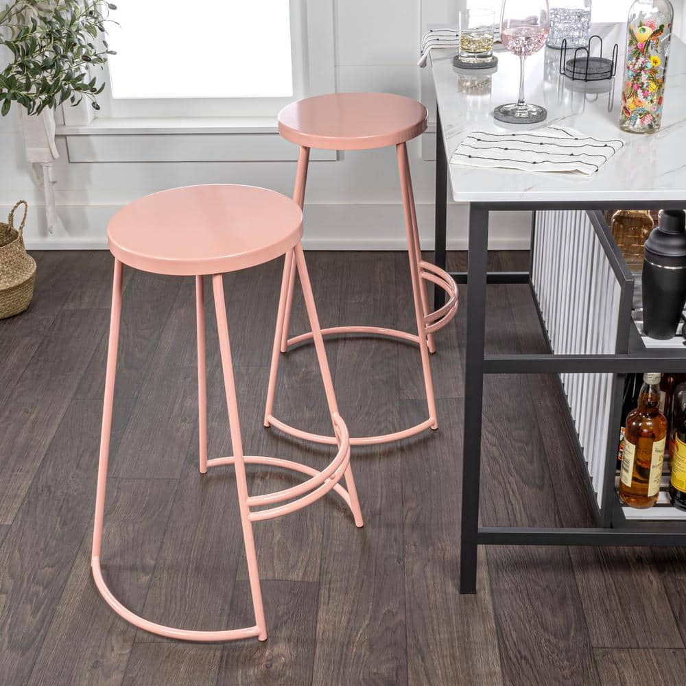 JONATHAN Y Hula 28.75 in. Modern Designer Metal Curved Backless Bar Stool, Pink Frame