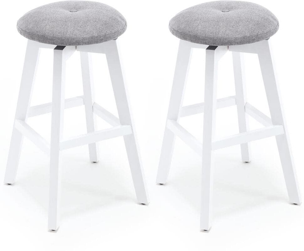 Hochwertiges 26 in. Grey Linen Fabric White Finish Wood Swivel Bar Stool (Set of 2)