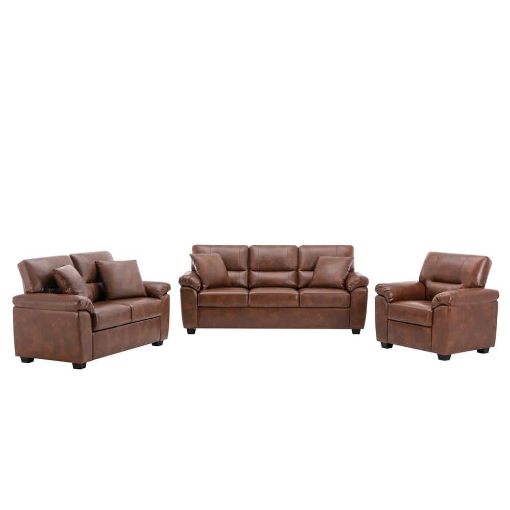 Morden Fort Garrin Series 3-Pieces Brown PU Leather Living Room Set