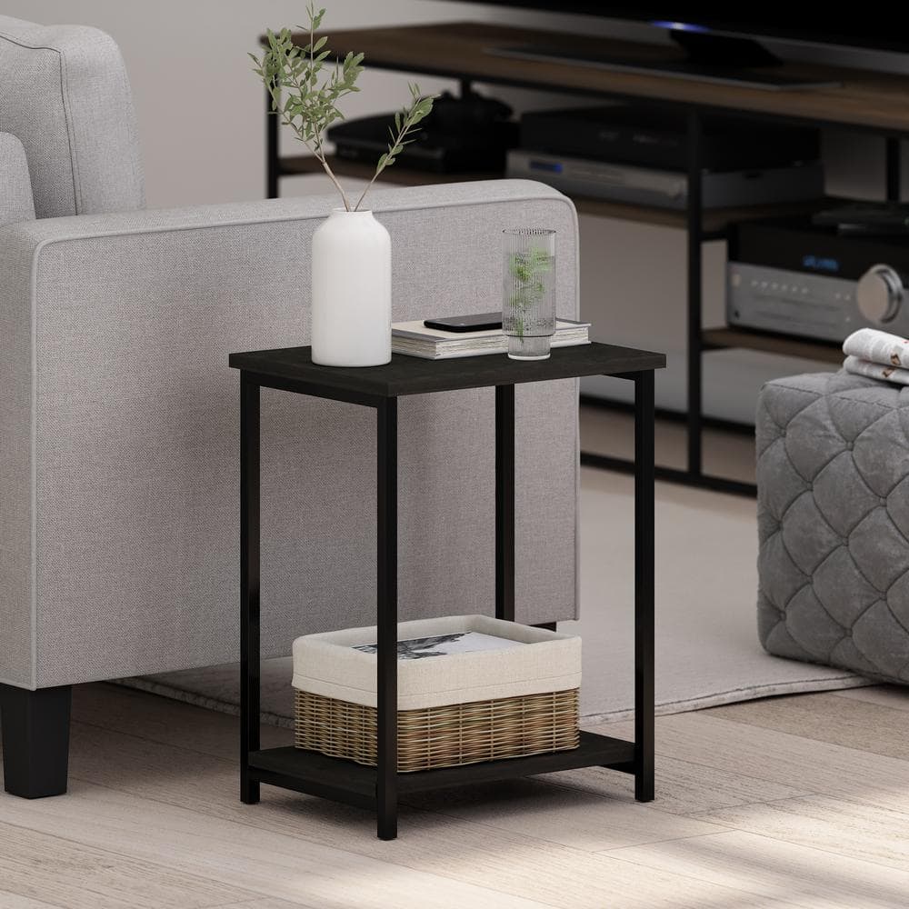 Furinno Simplistic 15.2 in. Espresso Rectangle Wood End Table with Industrial Metal Frame