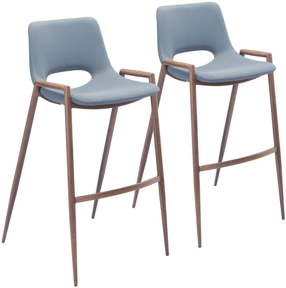 ZUO Desi Gray High Back Metal Bar Height (28-33 in.) Bar Stool