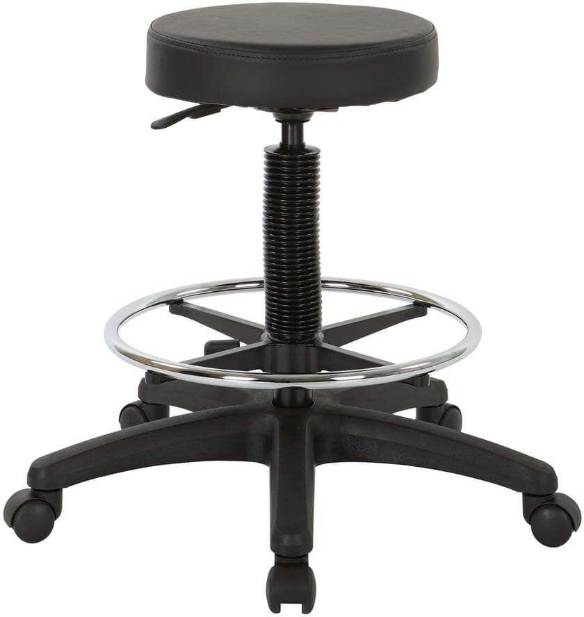 Office Star Products Pneumatic Black Drafting Chairwith Nylon Base and Adjustable Foot Ring