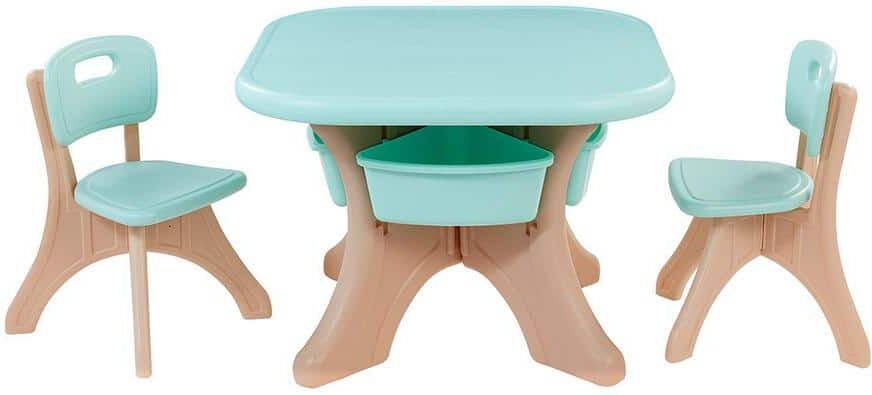 Kidzilla 3-Piece Blue/Aqua Kids Children Table and Chair Activity Table Set with Detachable Storage Bins