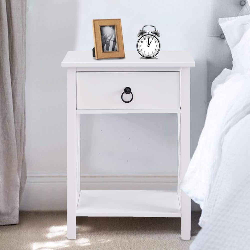 HOMESTOCK White Night Stand Bedside Table with Drawer Wooden Side Tables Bedroom Night Stand 21.6 in. H x 12 in. W x 16 in. D