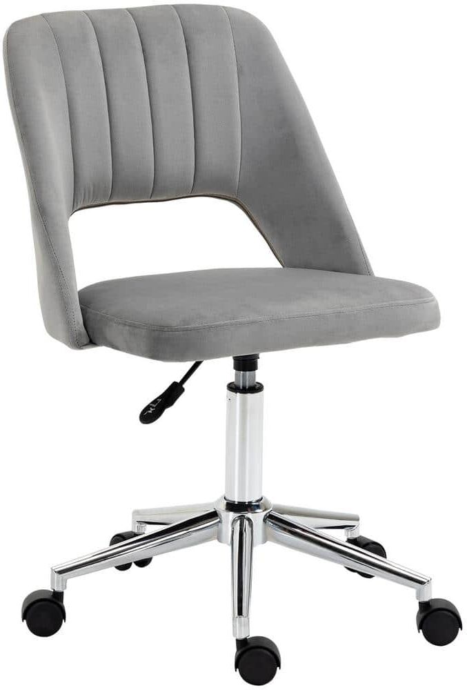 Vinsetto Grey Linen Office Chair with Lumbar Back Support