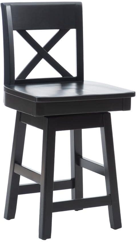 Linon Home Decor Leland 24 in. Seat Height Black High back wood frame Swivel Counter stool with a wood seat 1 stool