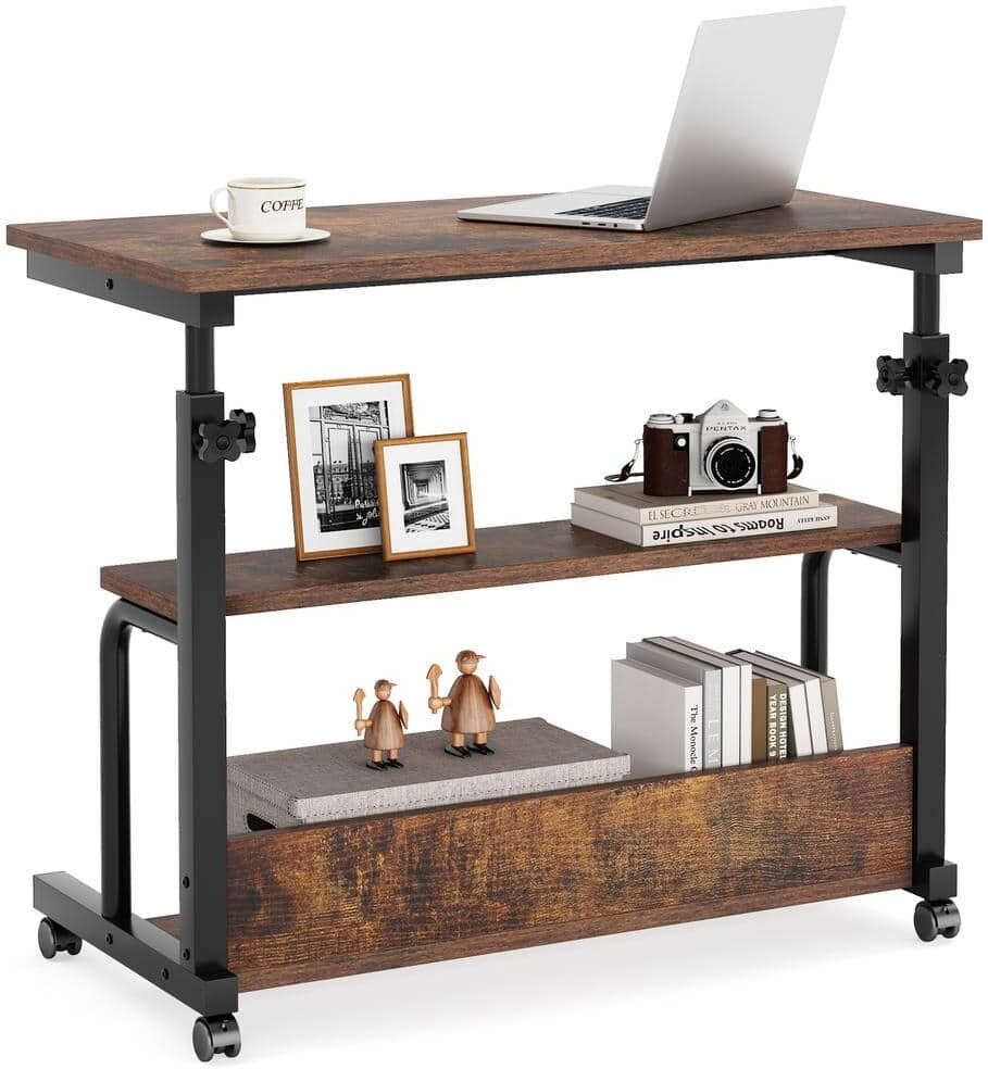 Tribesigns Eric 32 in. Rectangular Brown Wood Mobile Laptop Desk Height Adjustable