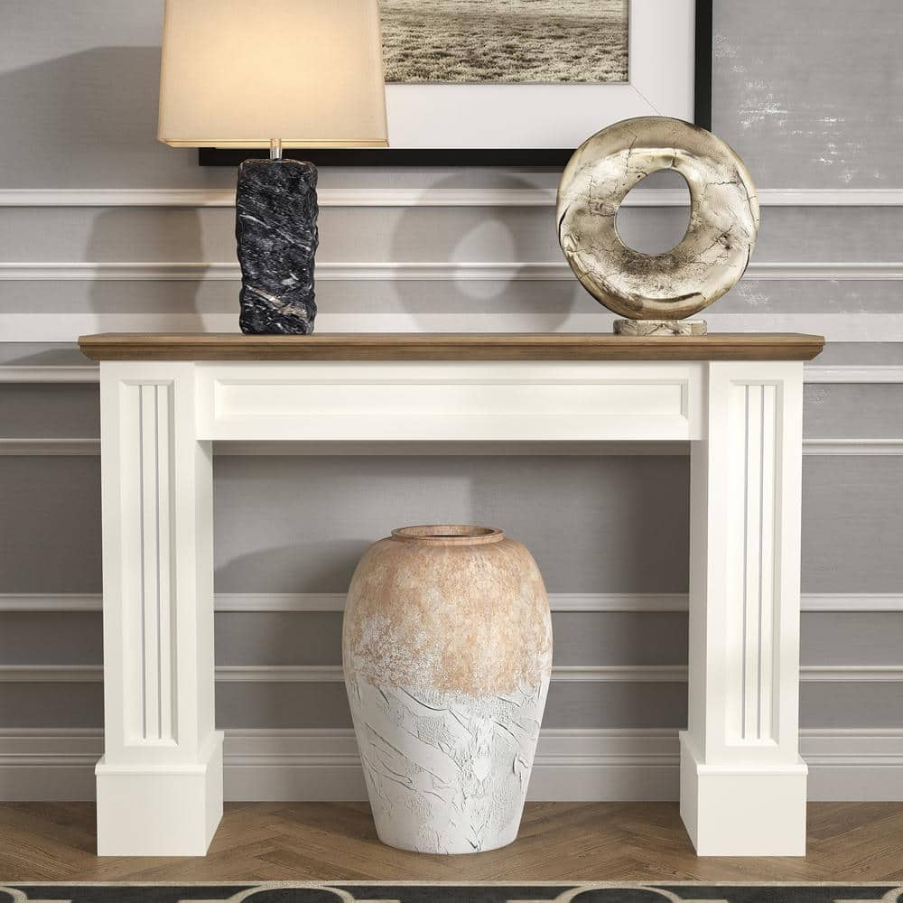 GALANO Plunto 46.5 in. Ivory with Knotty Oak Rectangle Engineer Wood Console Table