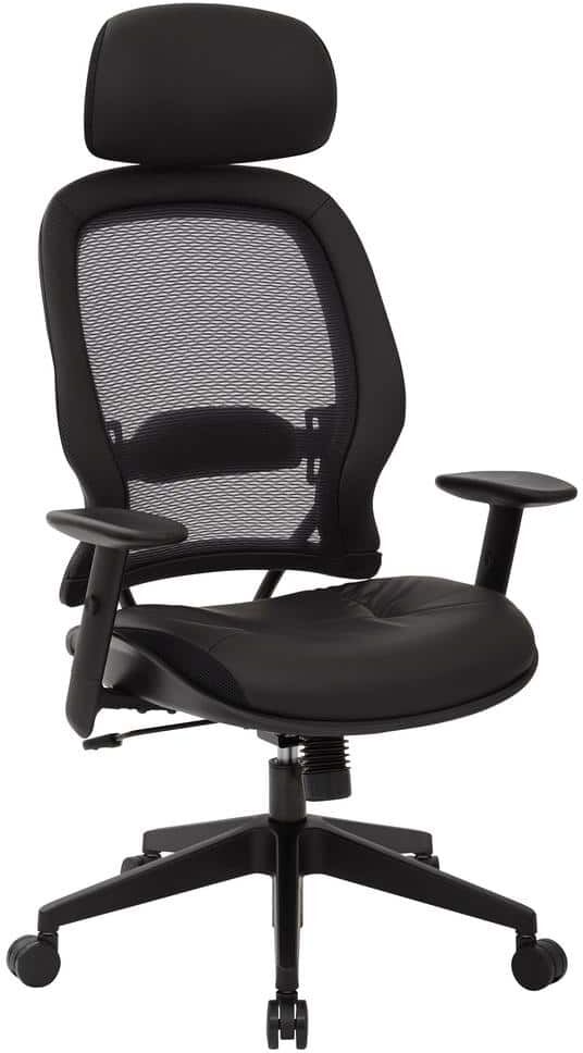 Office Star Products 57 Series 26.5 in. Width Big and Tall Black Leather Ergonomic Chair with Adjustable Height