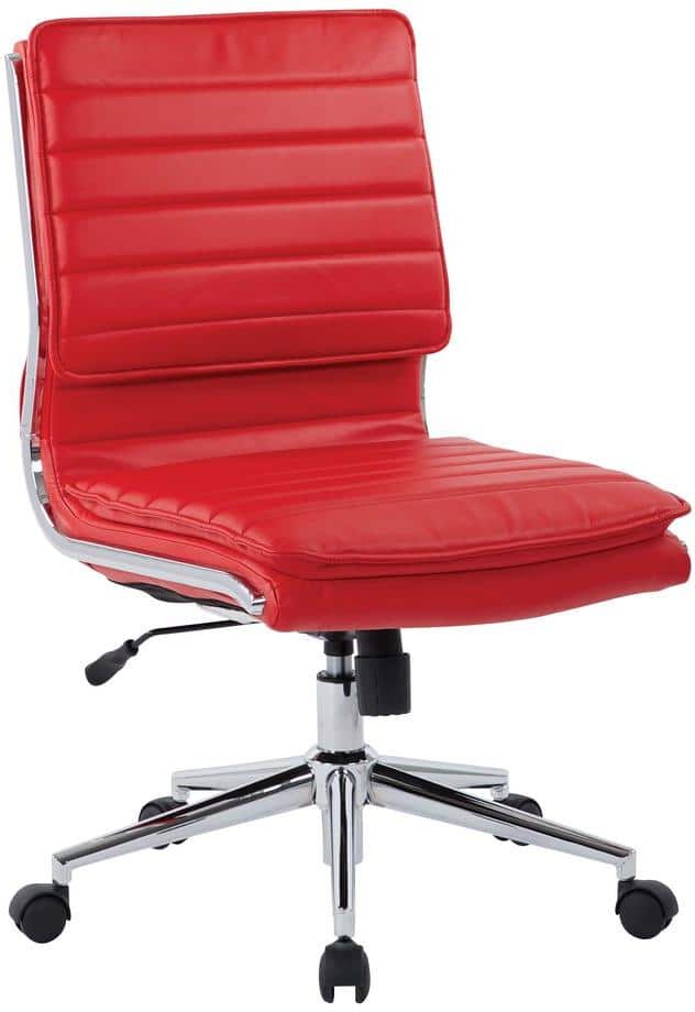 Office Star Products Armless Red Mid Back Manager's Faux Leather Chair with Chrome Base