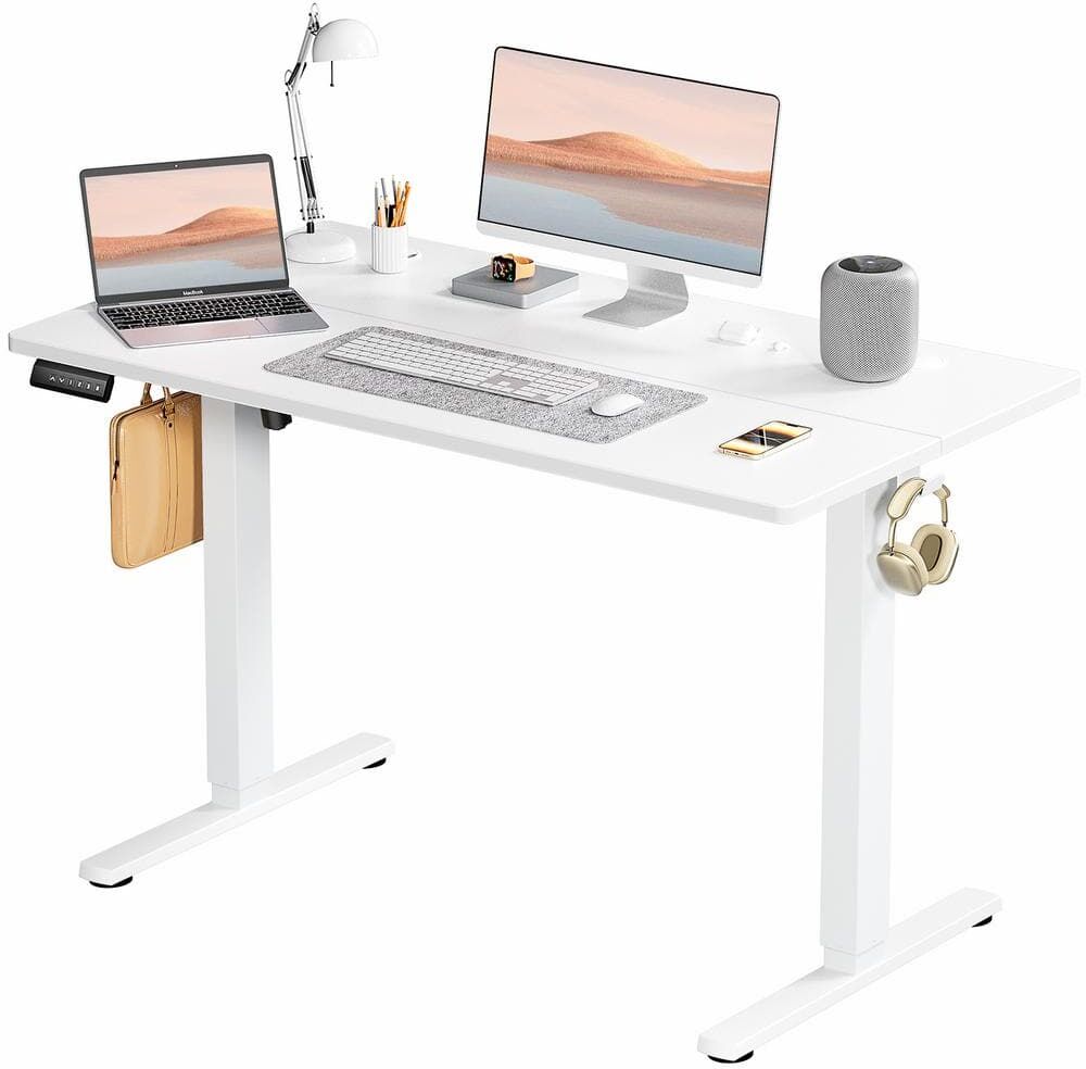 FIRNEWST 48 in. Rectangular White Electric Standing Computer Desk Height Adjustable Sit or Stand Up