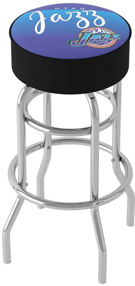 Utah Jazz Hardwood Classics 31 in. Blue Backless Metal Bar Stool with Vinyl Seat