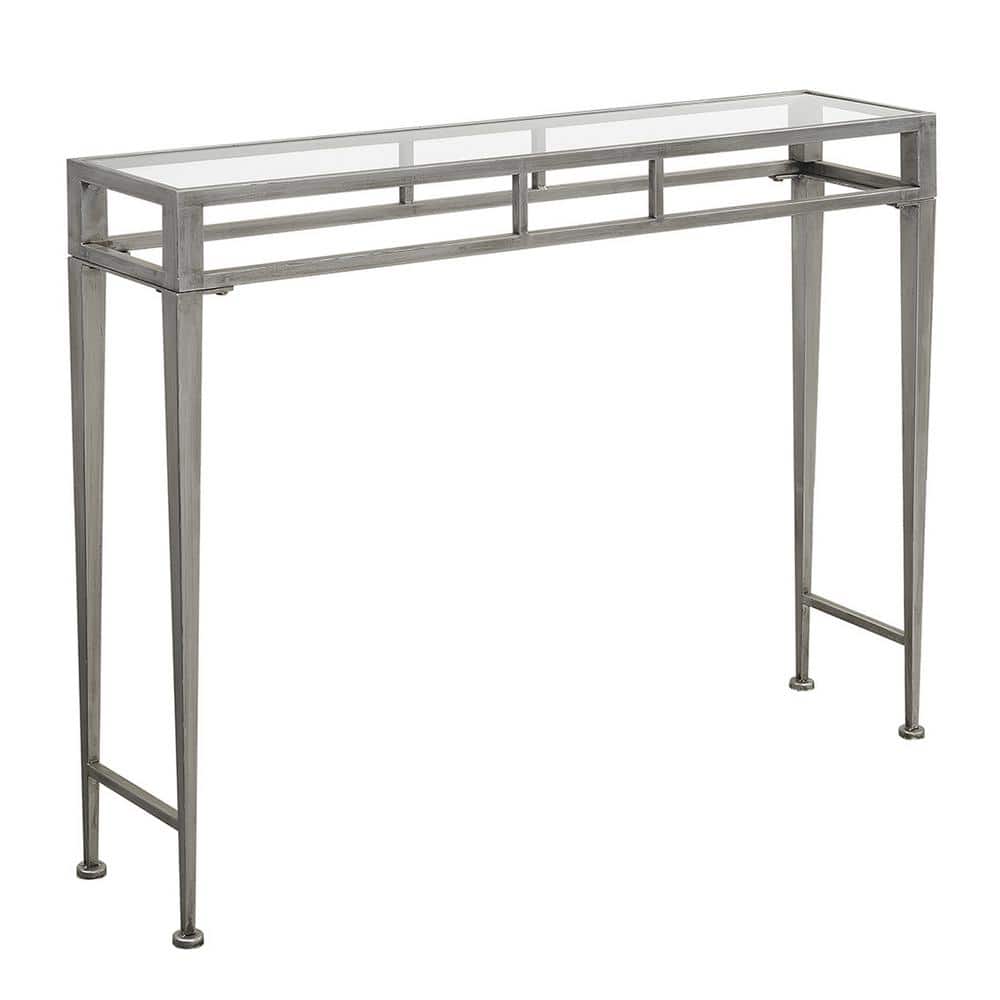 Convenience Concepts Gold Coast Julia 42 in. antique Silver Standard Rectangular Glass Top Hall Console Table with Metal Frame