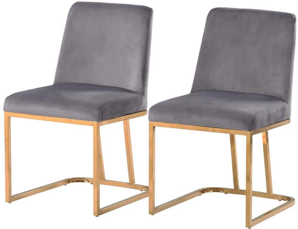 Gray Modern Minimalist Upholstered Armless Velvet Accent Dining Chair with Gold Metal Base ( Set of 2 )