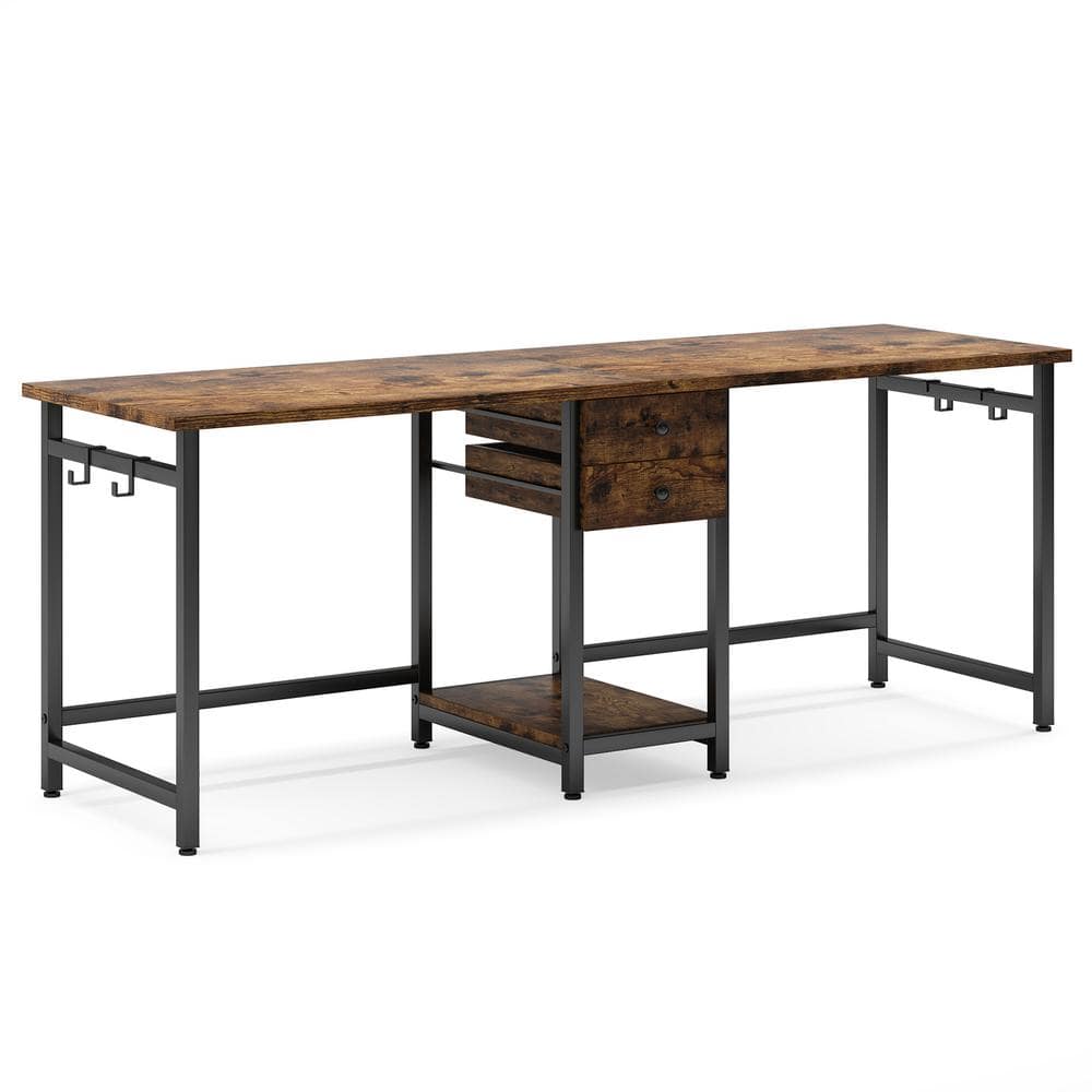 TRIBESIGNS WAY TO ORIGIN Perry 78.7 in. Retangular Brown Wood 2 Drawer Computer Desk for Two Person Use, Double Writing Table for Home Office