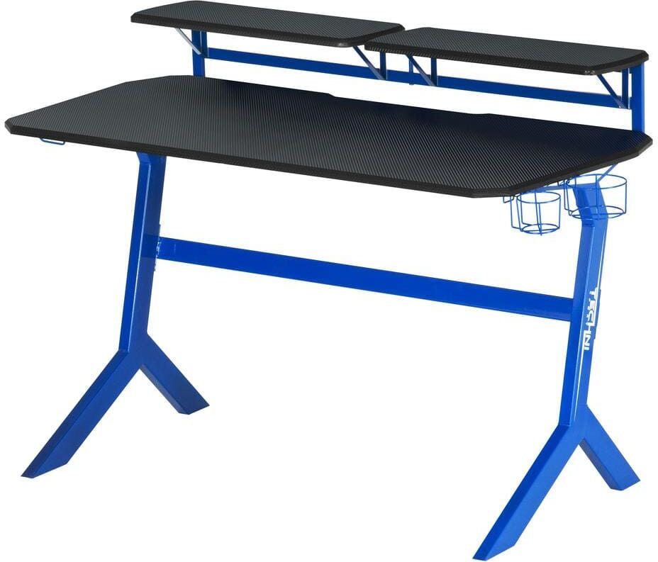 50 in. Blue Ergonomic Computer Gaming Desk Workstation with Display Stand and Cup Holder