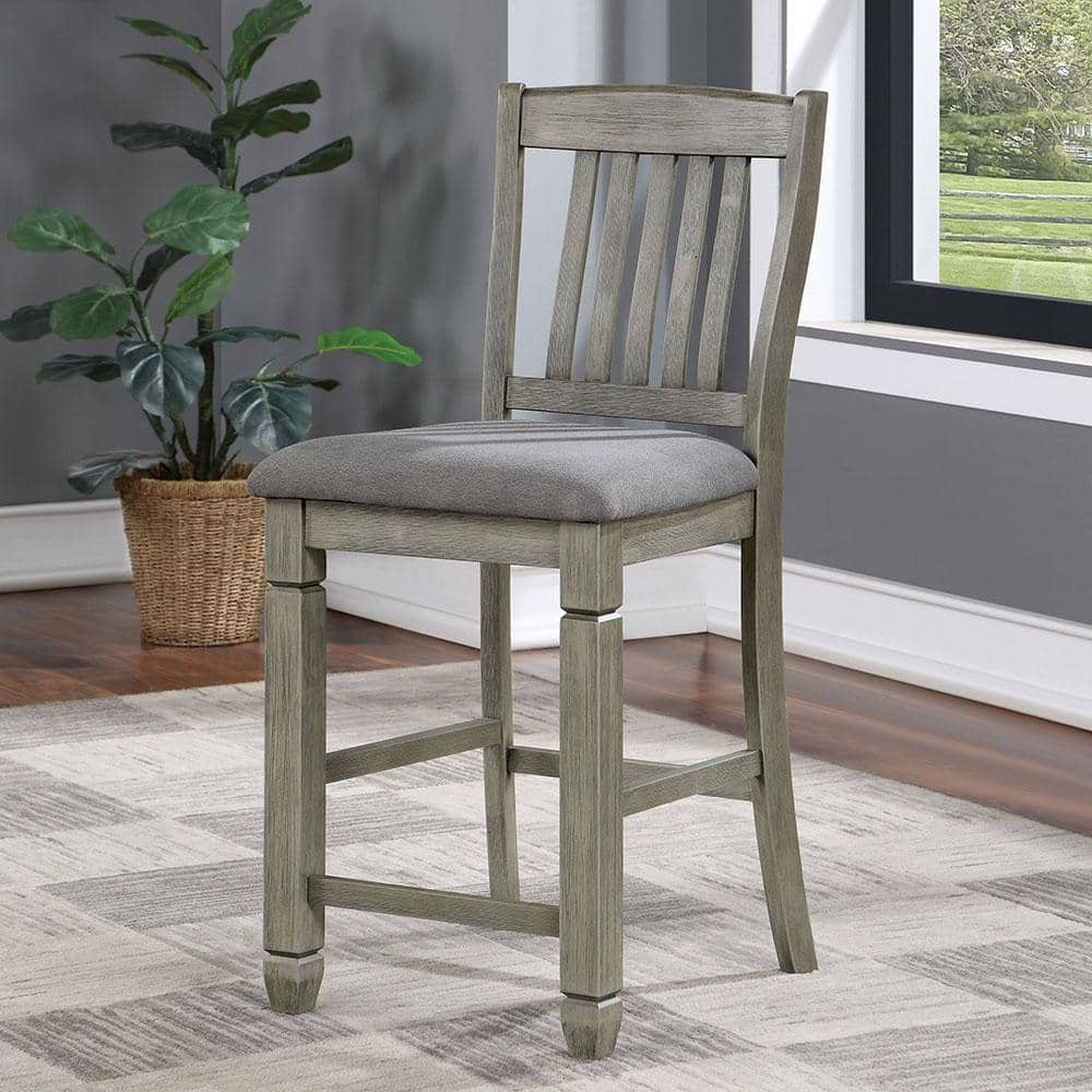 Furniture of America Noreste Gray with Care Kit Wood Padded Counter Height Chair (Set of 2)