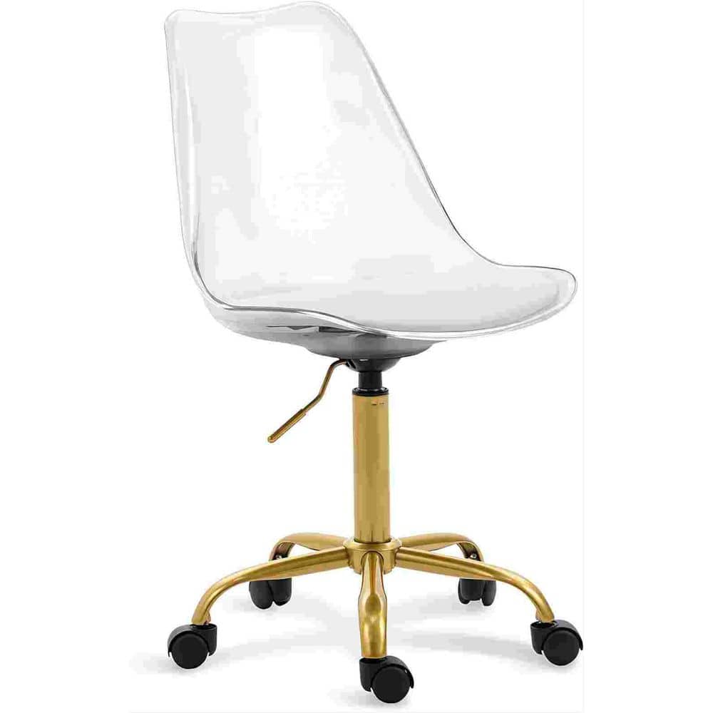 HOMEFUN Modern Armless Fabric Clear Golden Legs Acrylic Swivel Height Adjustable Home Office Desk Chair With Cushion