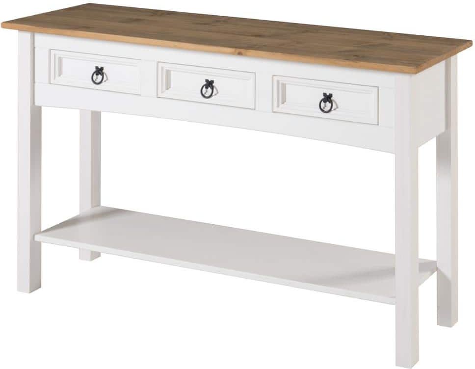 OS Home and Office Furniture Classic Cottage 48 in. Corona Snow Rectangle Shape Solid Wood Top Console Table with Drawers