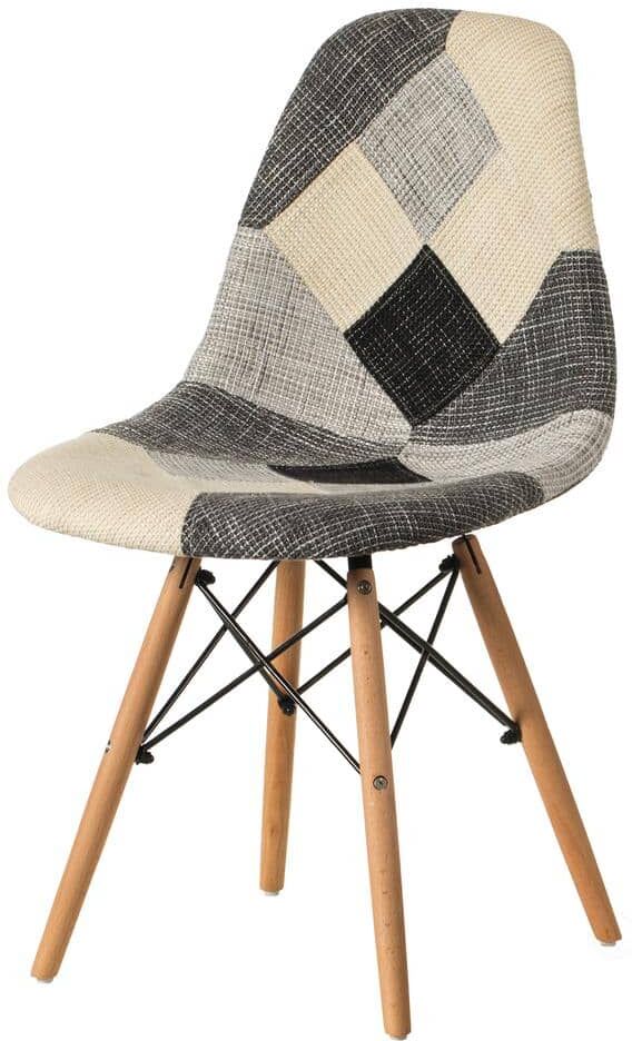 FABULAXE Modern Black and White Patchwork Fabric Chair with Wooden Legs for Kitchen, Dining Room, Entryway, Living Room