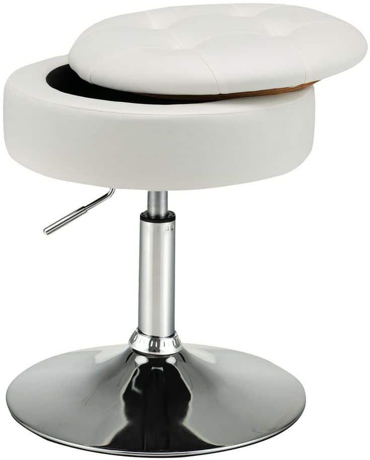 Costway Vanity Stool Adjustable 360° Swivel Storage Makeup Chair with Removable Tray White