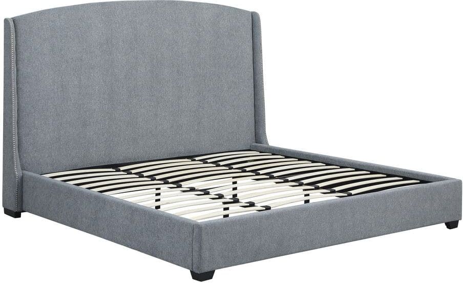 Carolina Chair and Table Monterey Gray Wooden Frame Upholstered King Platform Bed with Nail Head Trim