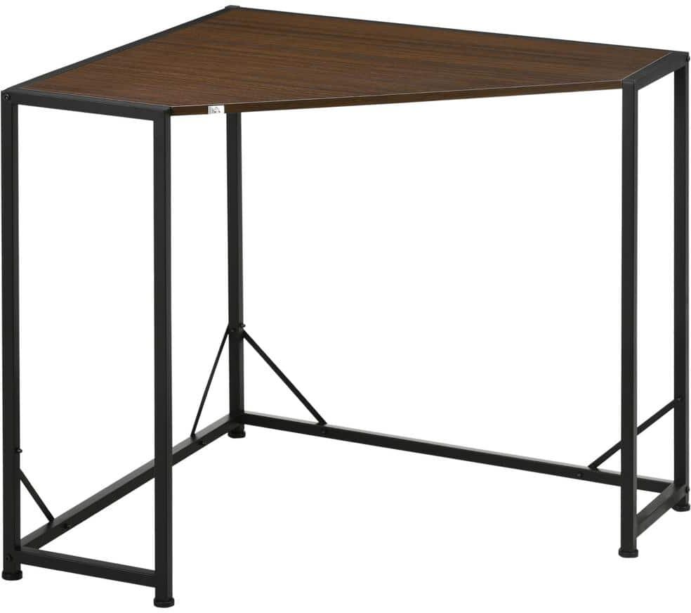 HOMCOM 31.5 in. Space-Saving Small Corner Coffee Wooden Desk and Corner TV Stand, Computer and Writing Desk with Metal Frame