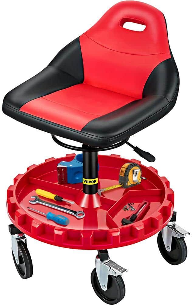 VEVOR Rolling Shop Stool 300 Lbs. Load Garage Mechanic Seat Adjustable Height 21 to 26 in. with Swivel Casters Tool Tray