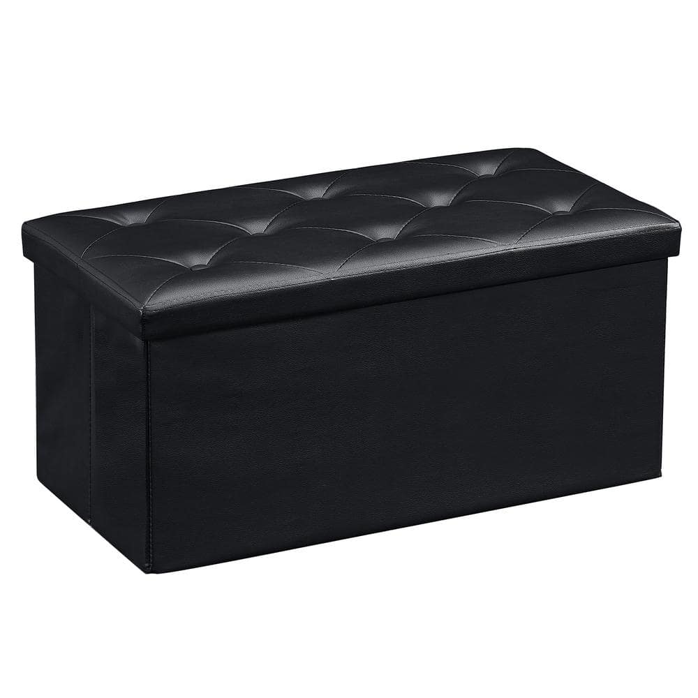 VECELO Storage Ottoman, Foot Rest Stool Footstool Ottoman, Small Square Cube Chest for Living Room/Dorm/Entryway 30 In. L Black