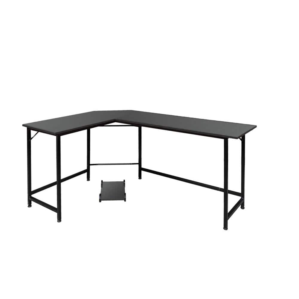 Outopee 66 in. H W L-Shaped Black Wood&Iron Desktop Computer Desk