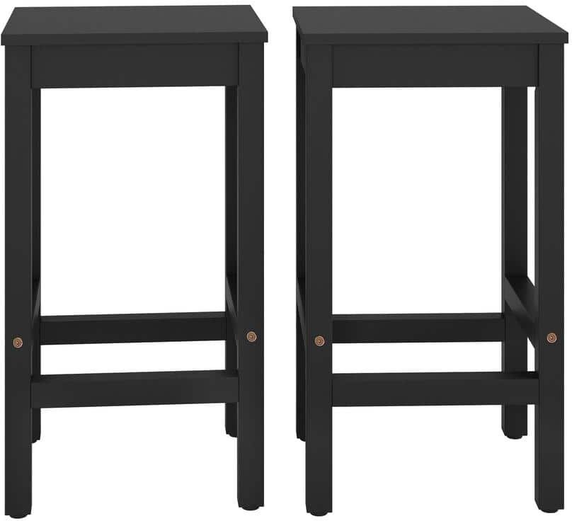 cozyman 26 in Modern Black Acacia Counter Height Bar Stool Industrial Solid Wood Bar Stool with Footrest (Set of 2)