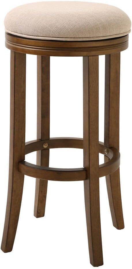 NewRidge Home Goods Victoria 31 in. Honeysuckle Backless Wood Swivel Bar Stool with Upholstered Beige Seat, 1-Stool