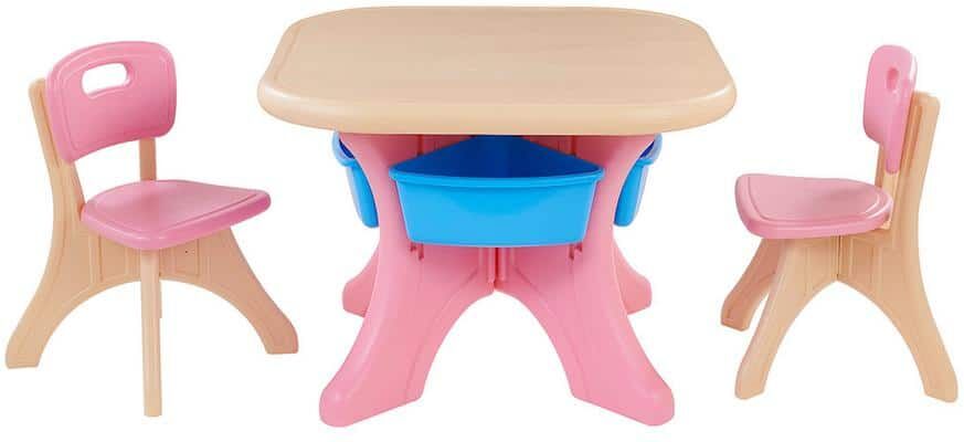 Kidzilla 3-Piece Top Pink Lightweight Children Kid Activity Chair and Table Set with Detachable Storage Bins